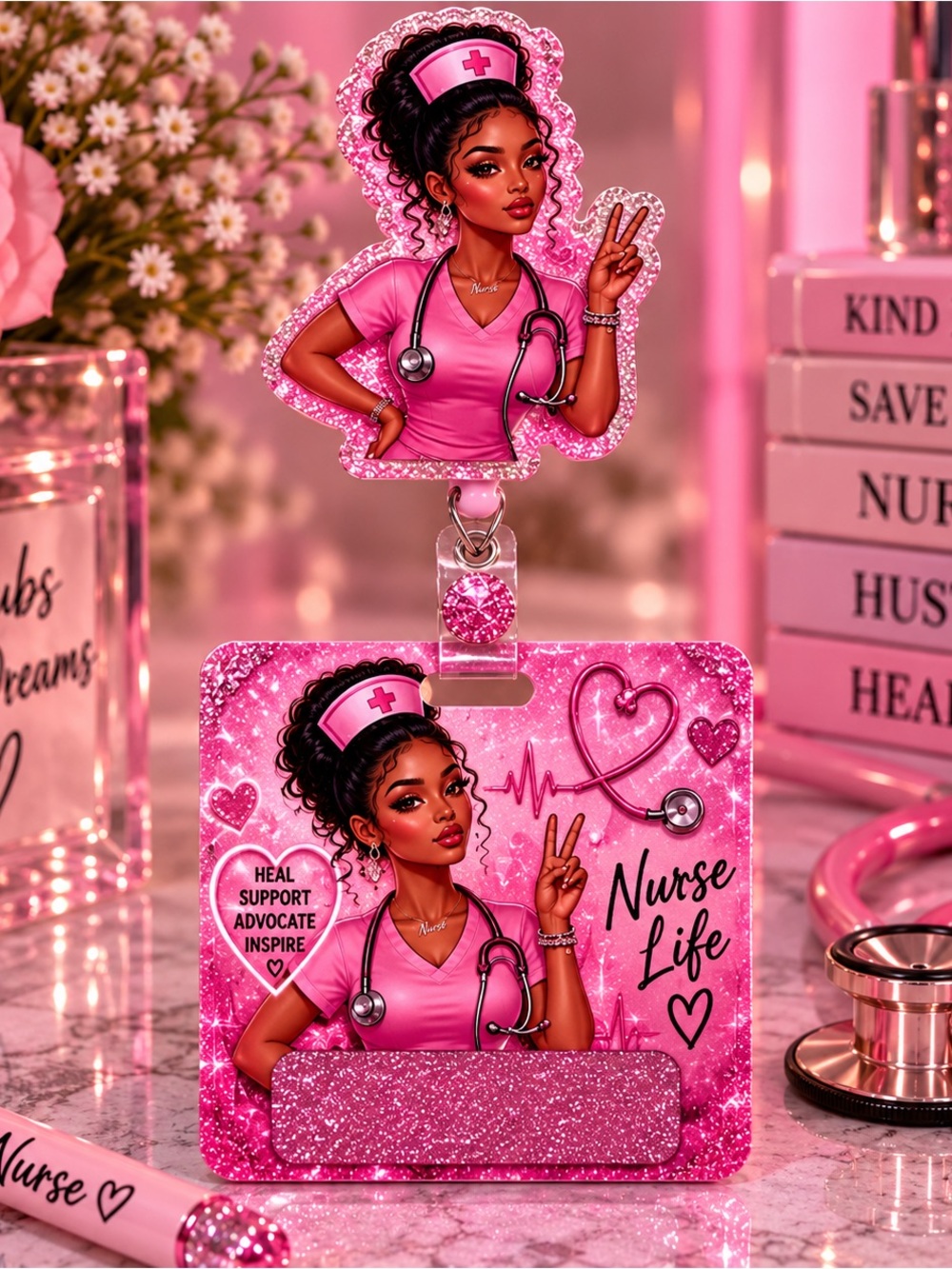 Nurse Life Pink ID Badge Holder with Retractable Reel